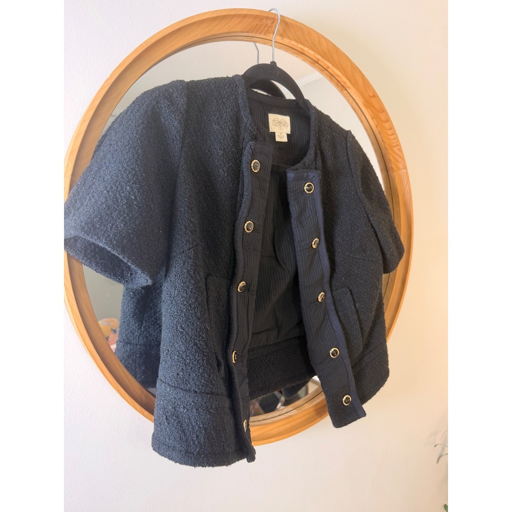 Textured Navy Short-Sleeve Jacket - Brand Unspecified
